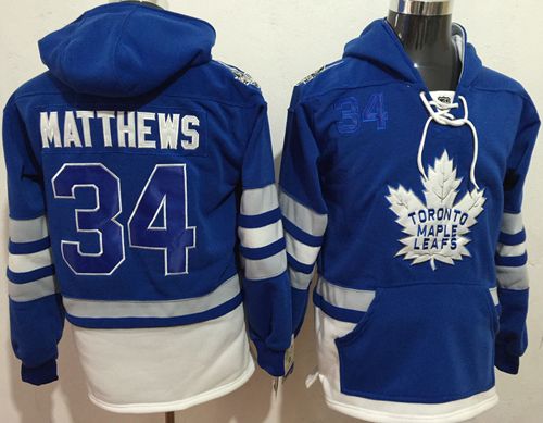 Maple Leafs #34 Auston Matthews Blue Name & Number Pullover NHL Hoodie - Click Image to Close
